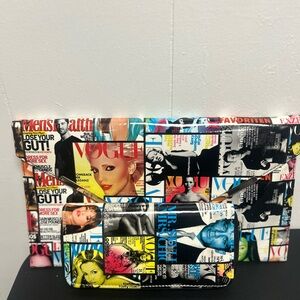 Colorful Magazine Print Clutch and Wallet Set